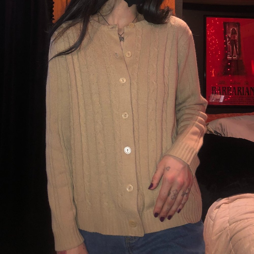 Women's Tan Basic Knit Cardigan Size Small - Sara Morgan Vintage